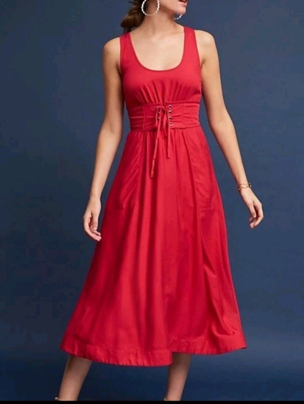 Anthropologie Plenty Tracy Reese Lipstick Red Corseted Midi Dress Sleeveless 0P